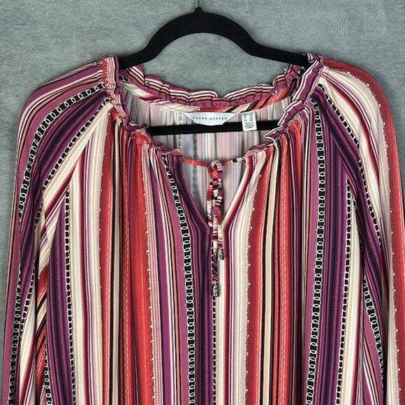 Susan Graver Top Womens 1X Pink Striped Liquid Knit Long Sleeve Stretch Comfort - Picture 2 of 12